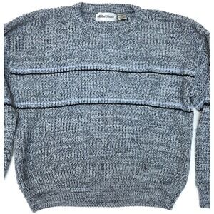 Vintage Michael Gerald Sweater Mens Medium Gray Marled Stripe Knit Pullover 80s